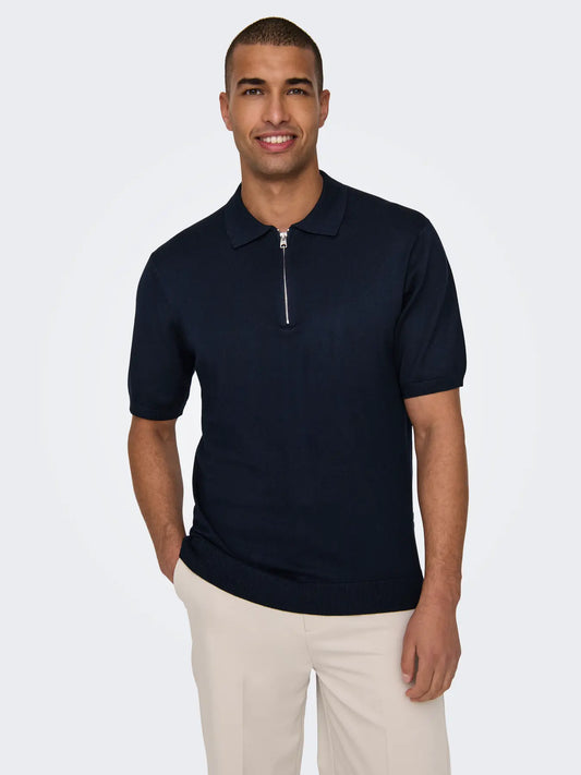 ONLY & SONS WYLER Zip T-shirt Dark Navy