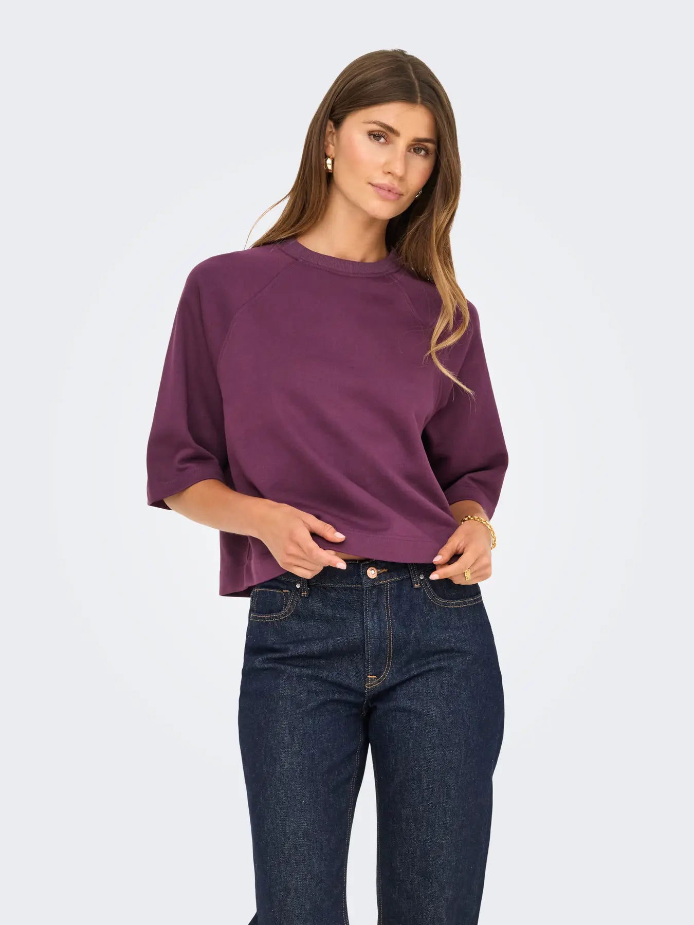 ONLY DASIE 2/4 O-neck, raglan T-shirt Mauve Wine