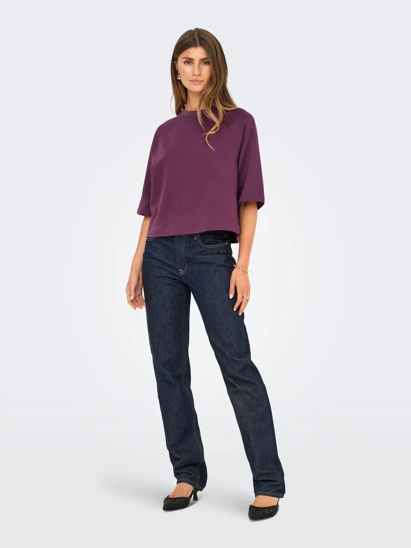 ONLY DASIE 2/4 O-neck, raglan T-shirt Mauve Wine