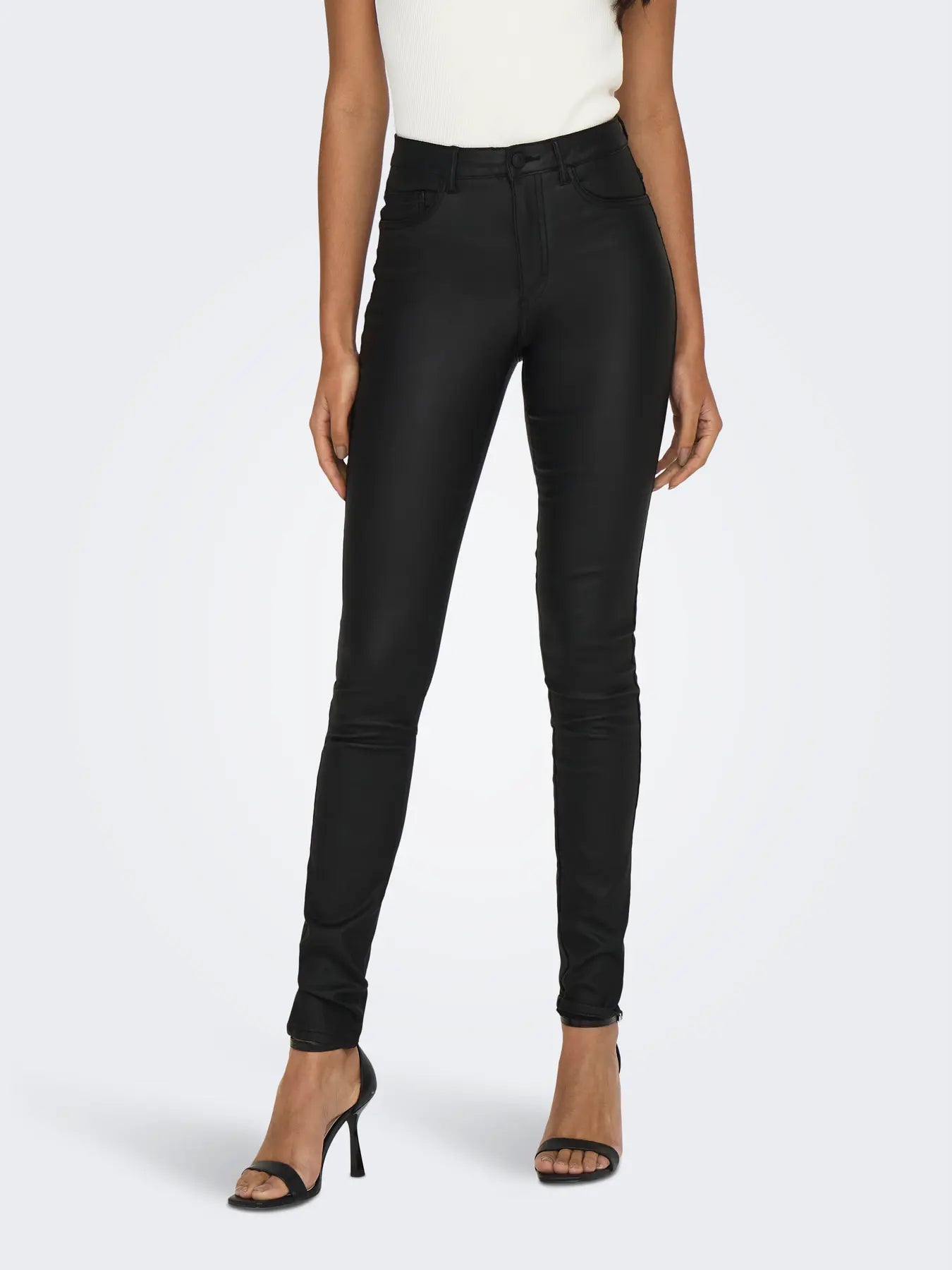 ONLY ROYAL Skinny Fit Byxor i läderimitation Svart