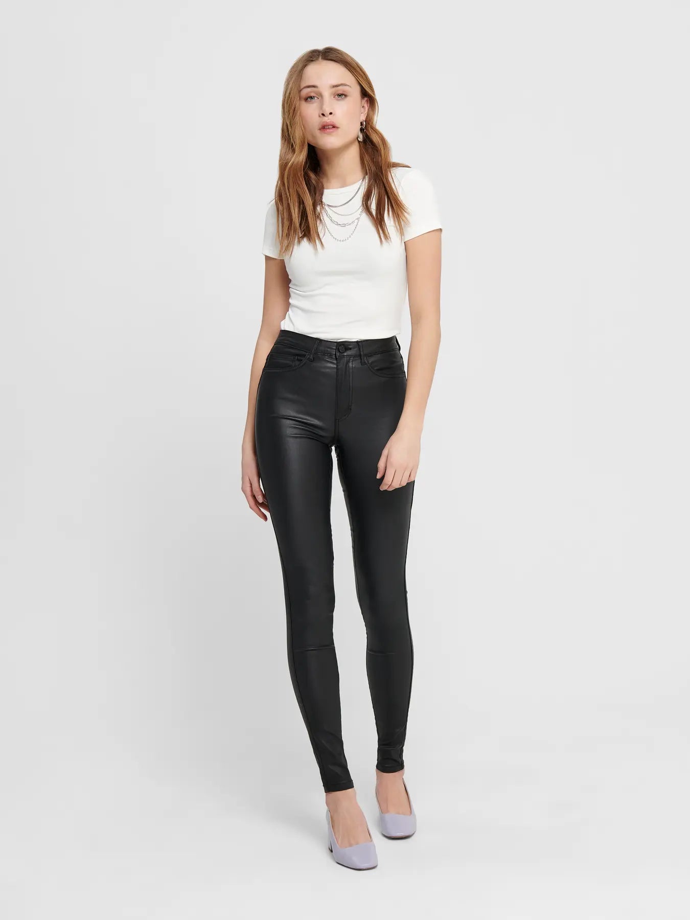 ONLY ROYAL Skinny Fit Byxor i läderimitation Svart