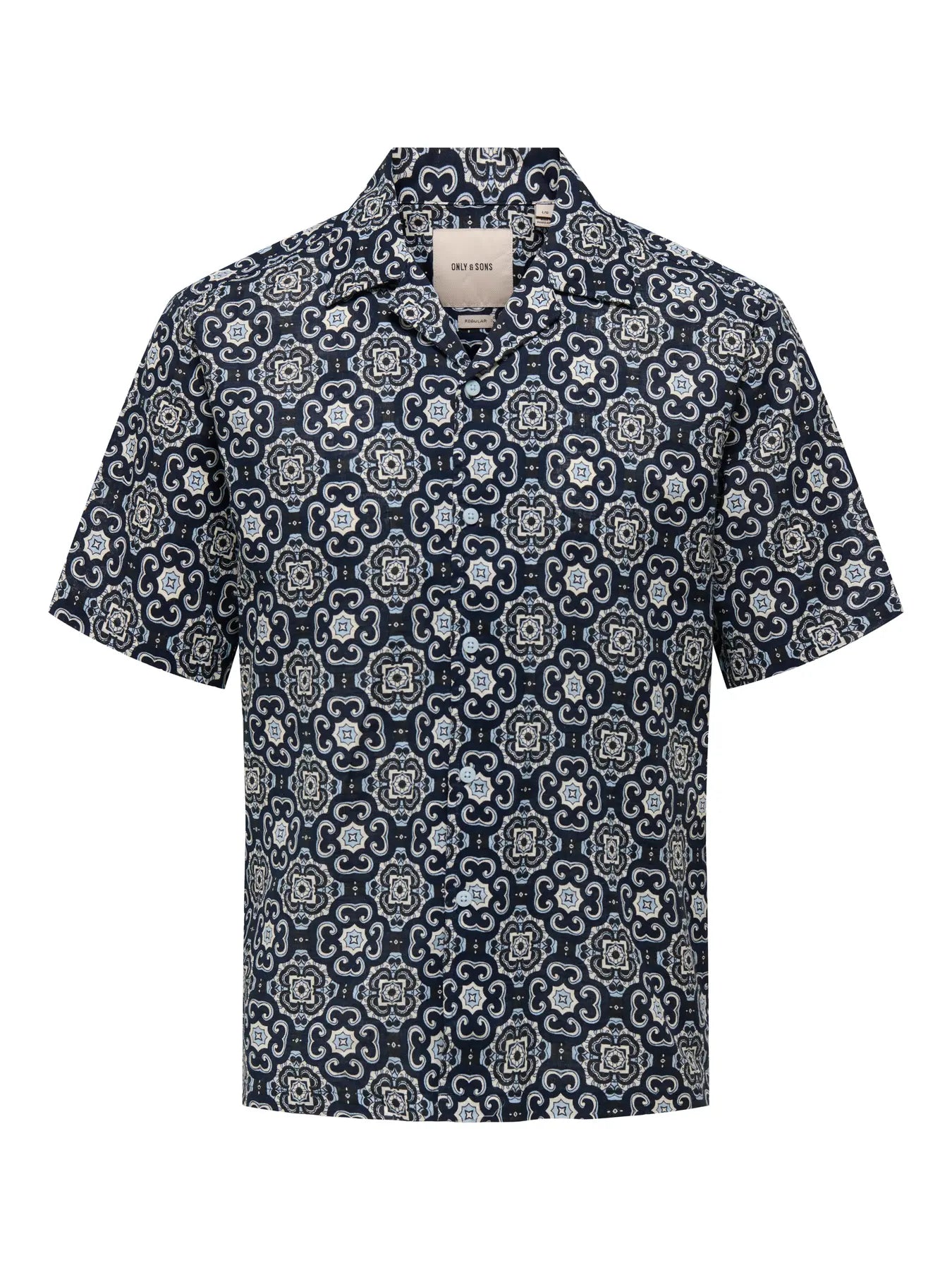 ONLY & SONS CAIDEN Skjorta kort ärm, normal passform Cerulean / Lisbon Cloud Dancer