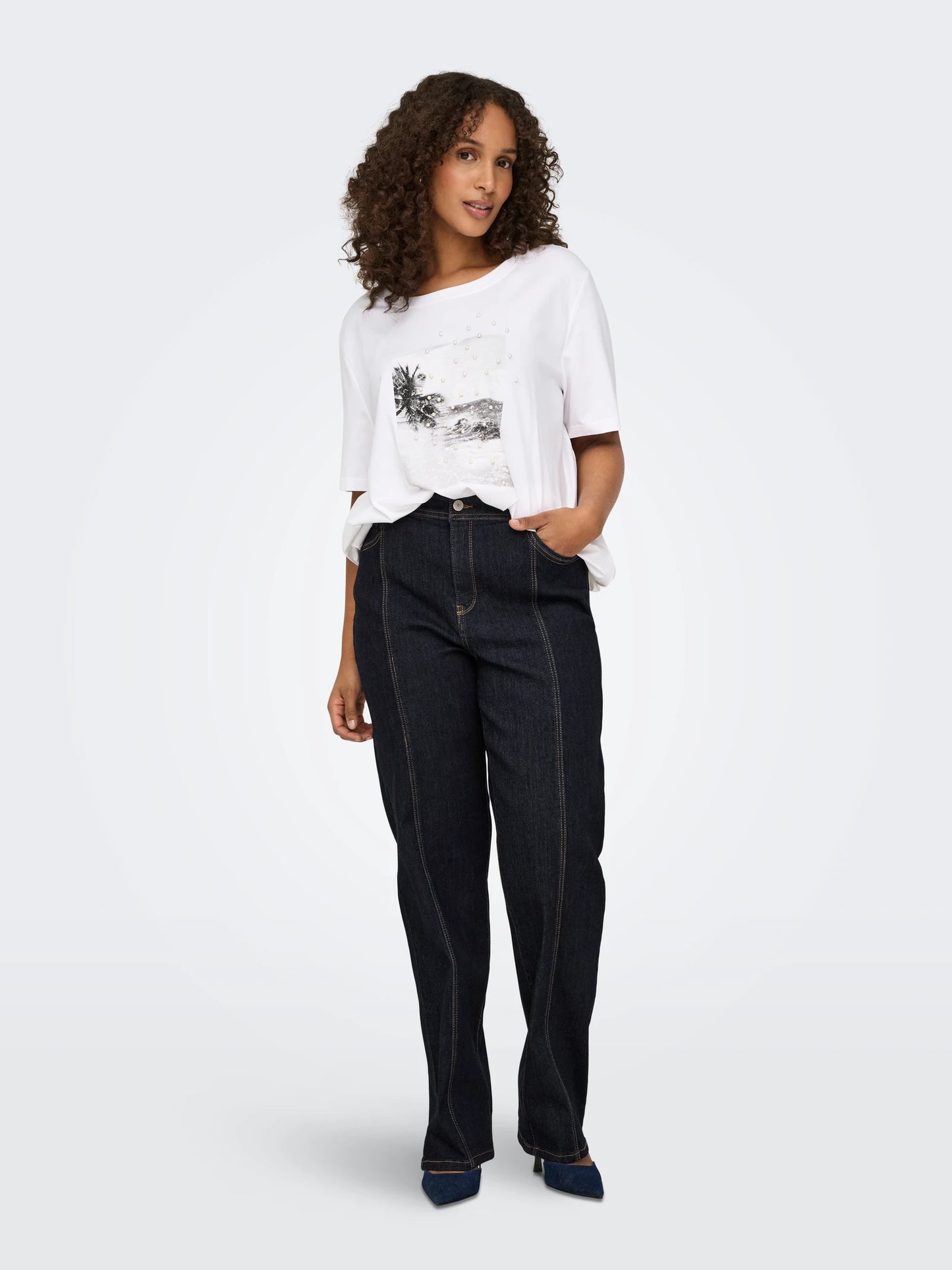 CARMAKOMA ALICIA Jeans Medelhög midja Rak passform Dark Blue Denim