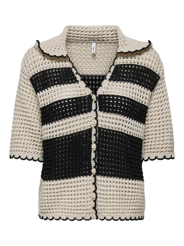 ONLY LUCIE LIFE 3/4 Stickad Cardigan Ecru / Svart