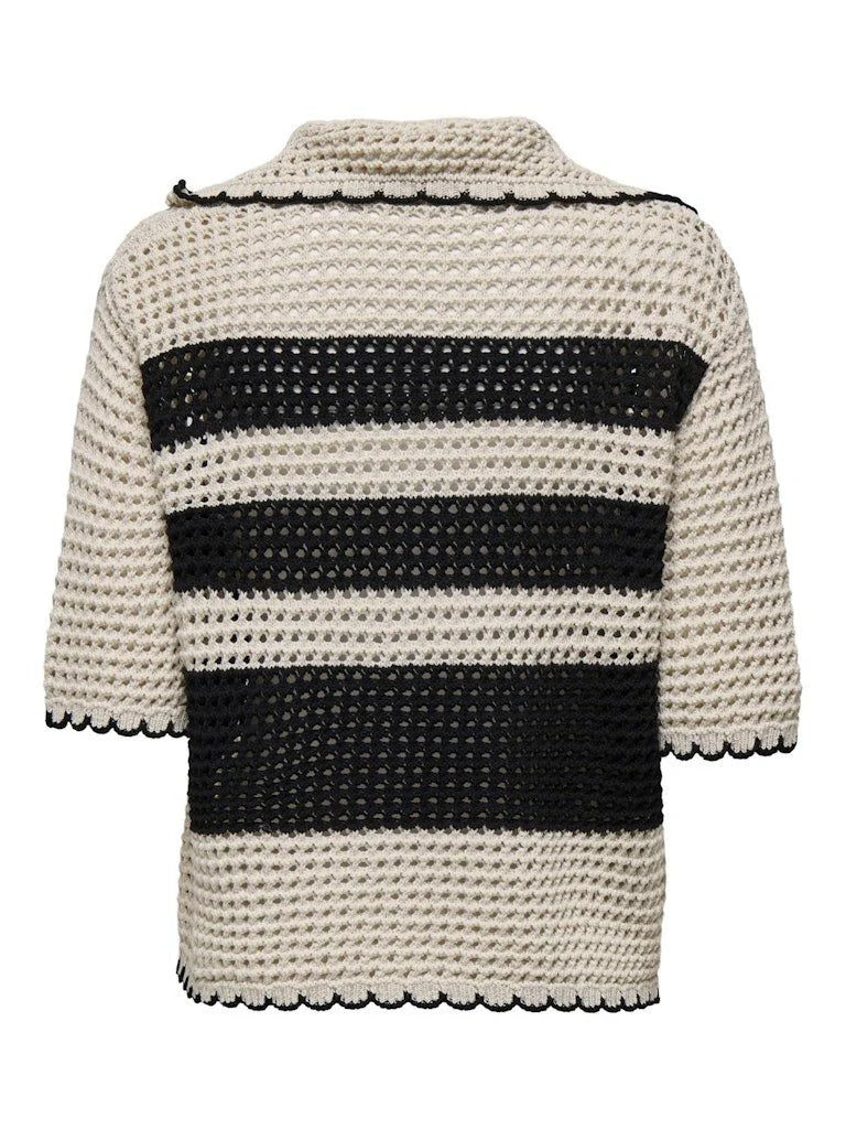ONLY LUCIE LIFE 3/4 Stickad Cardigan Ecru / Svart