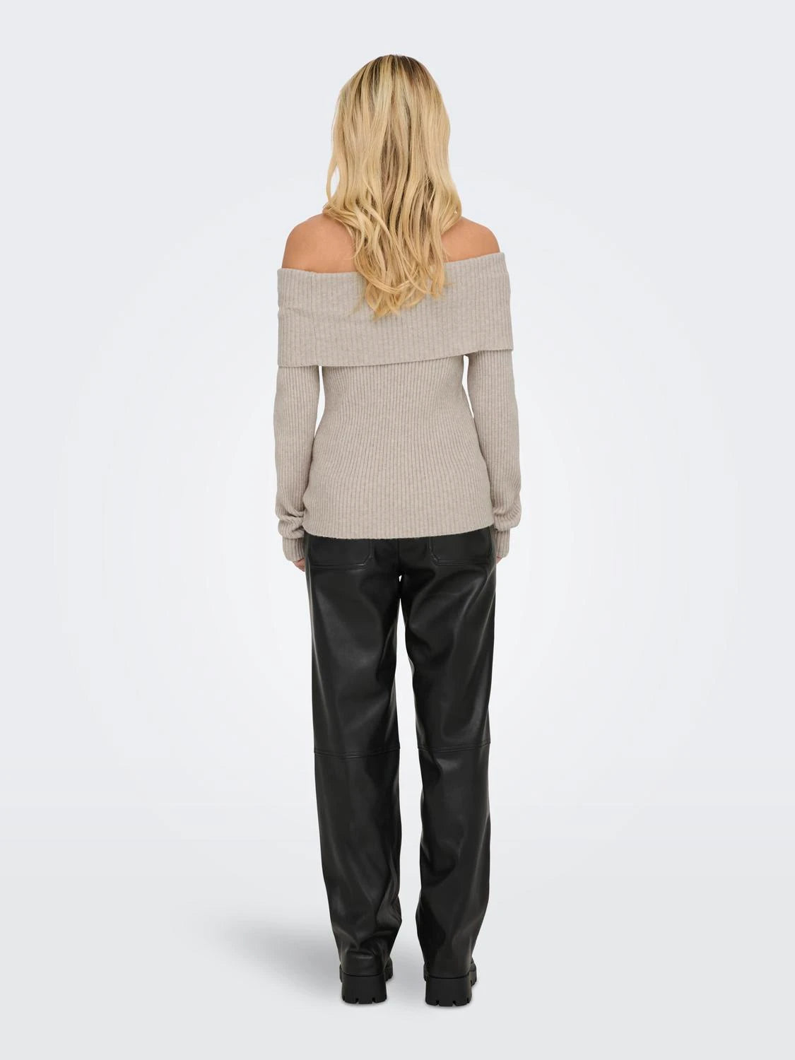 ONLY KATIA Stickad tröja Nedhasad axel Beige / Nacreous Cloud