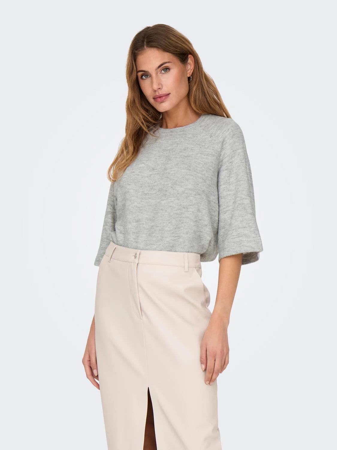 ONLY SIMONI Stickad tröja Light Grey Melange