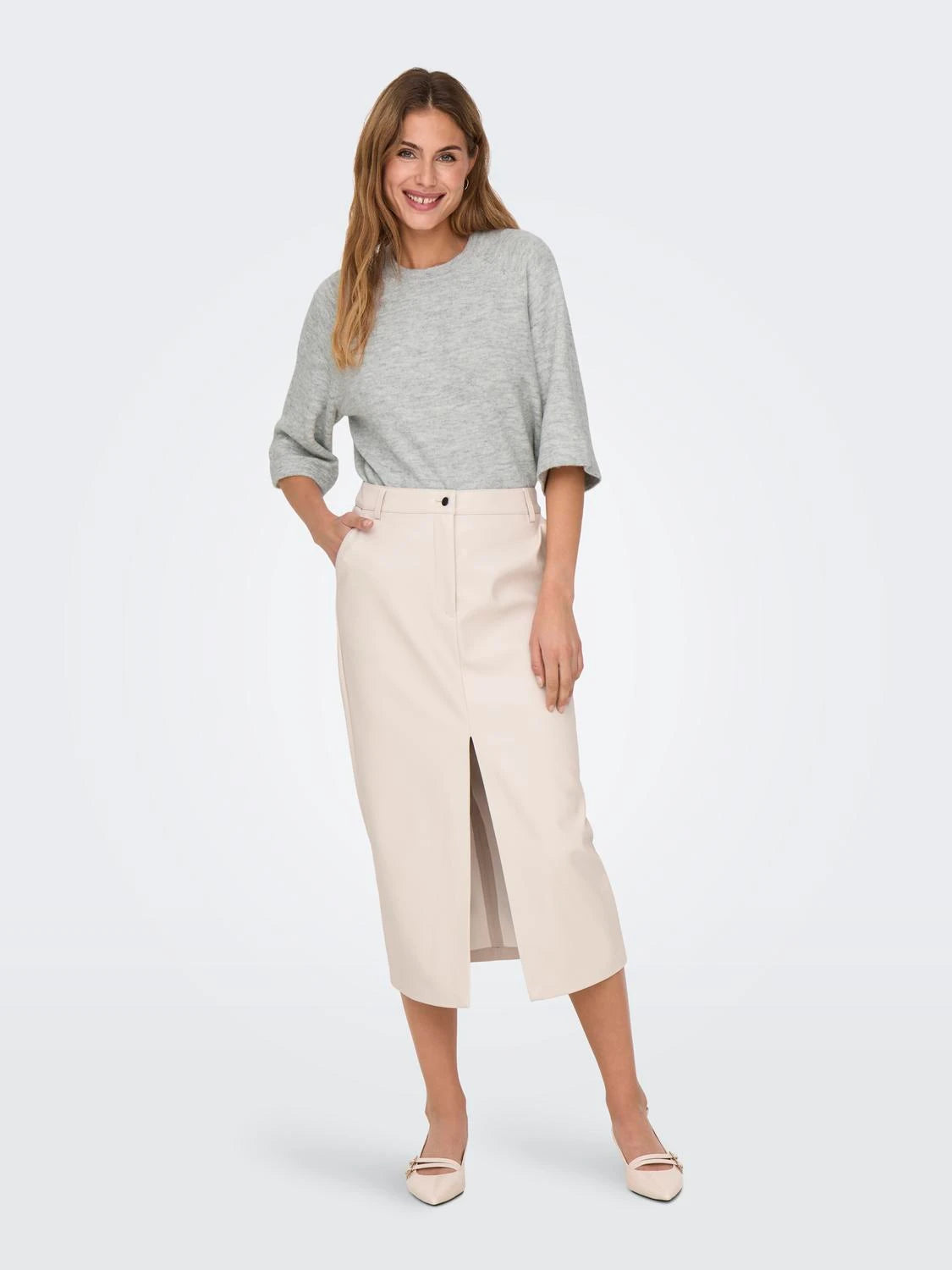 ONLY SIMONI Stickad tröja Light Grey Melange