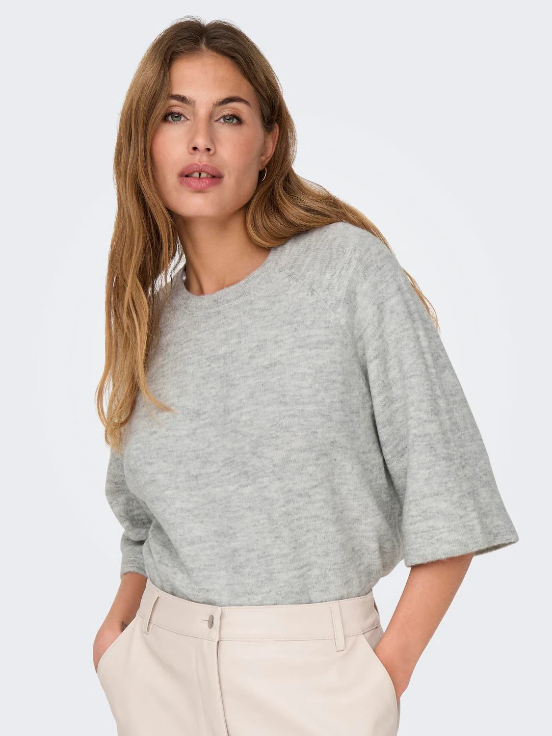ONLY SIMONI Stickad tröja Light Grey Melange