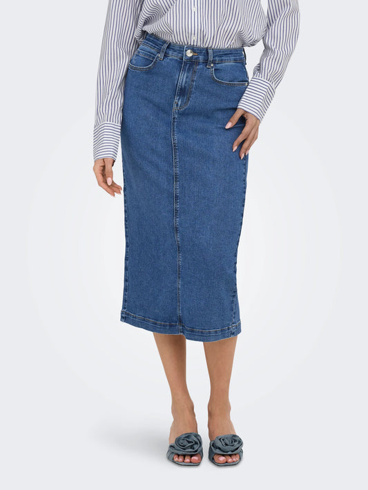 ONLY WONDER Midi Jeanskjol Medium Blue Denim