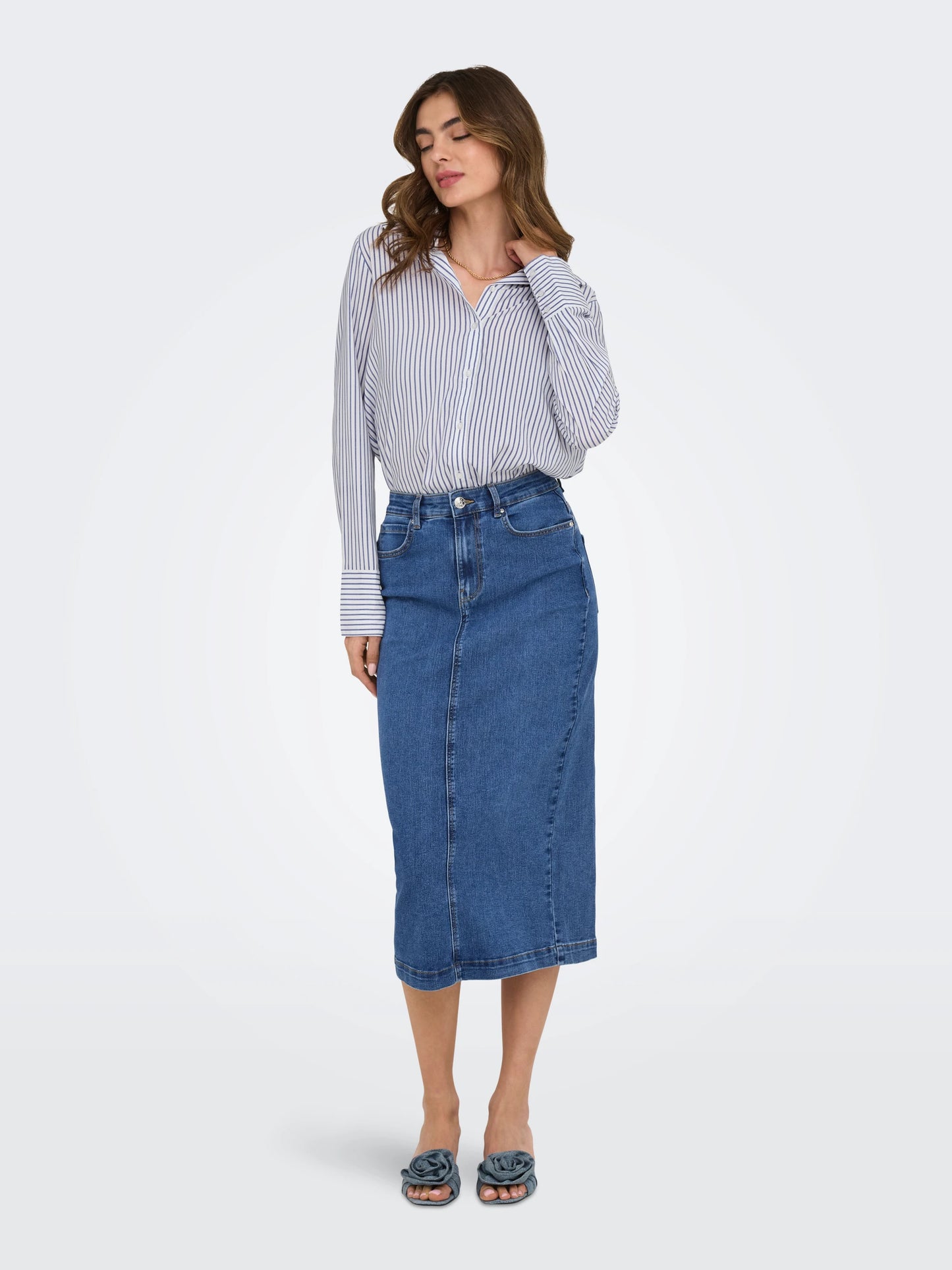 ONLY WONDER Midi Jeanskjol Medium Blue Denim