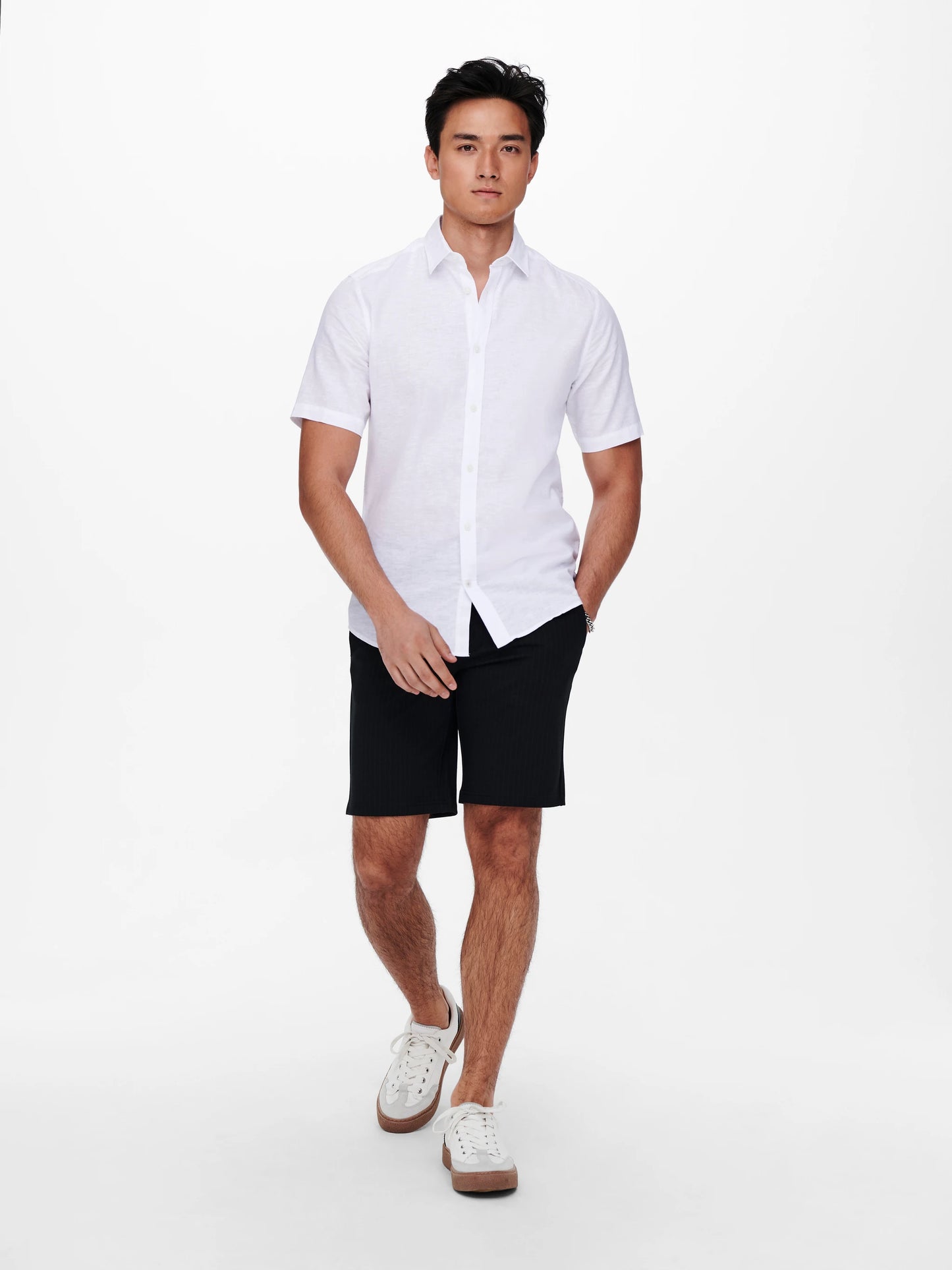 ONLY & SONS CAIDEN Linne Skjorta Kort Ärm Vit