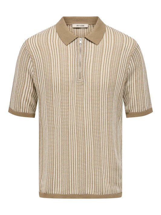 ONLY & SONS KETIL Stickad Piké Chinchilla / White