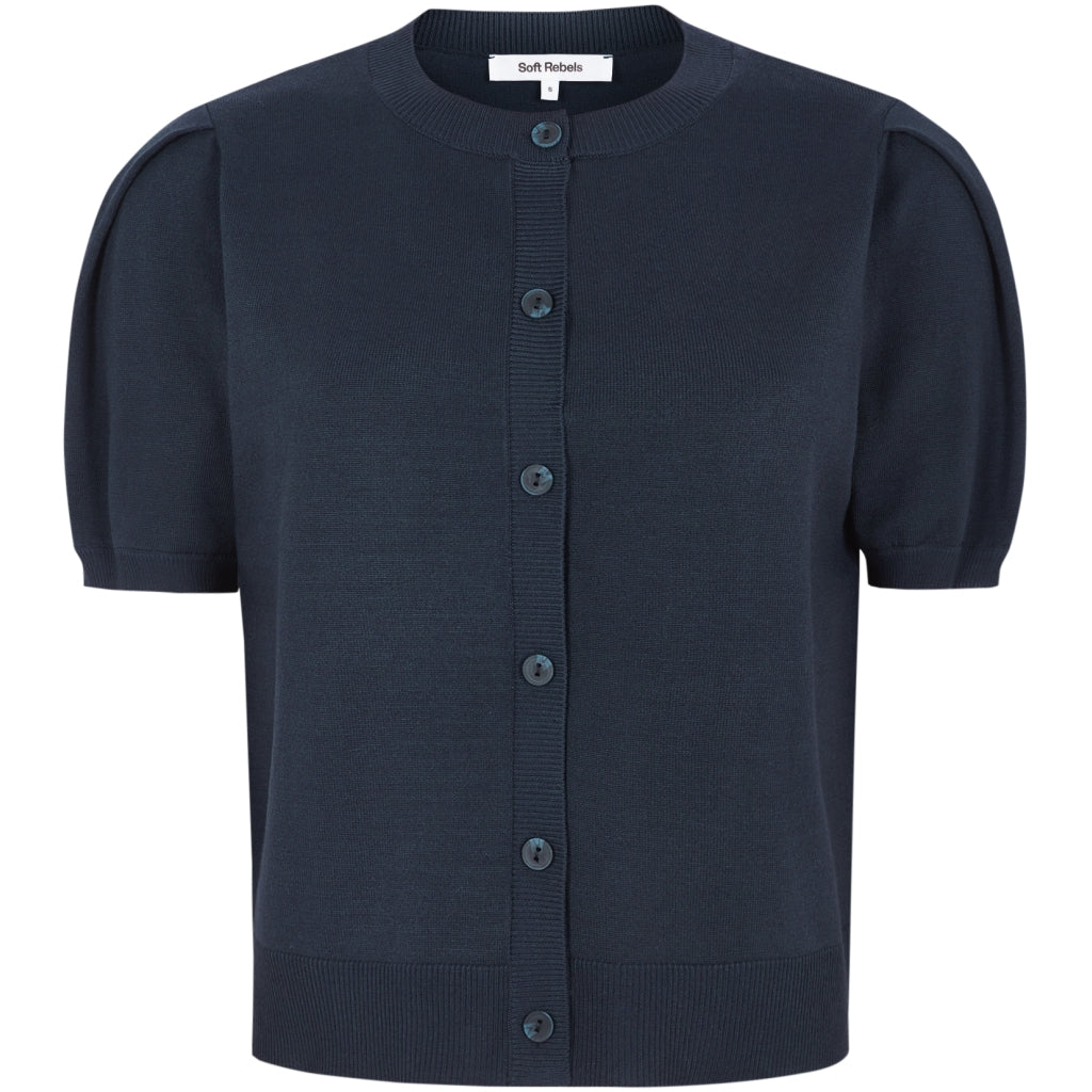 Beställningsvara: SOFT REBELS MARLA SS O-ringad Kofta Stickad Marin/Total Eclipse SR325-200