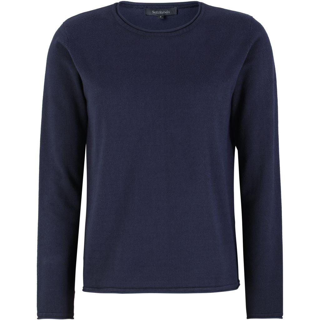 Beställningsvara: SOFT REBELS MARLA Tröja O-ringad stickad rullad kant Marinblå/Total Eclipse SR219-208