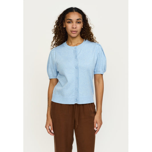 Beställningsvara: SOFT REBELS MARLA SS O-ringad Kofta Stickad Ljusblå/Windsurfer Melange SR325-200