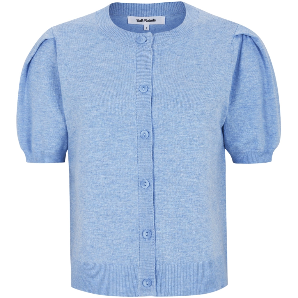 Beställningsvara: SOFT REBELS MARLA SS O-ringad Kofta Stickad Ljusblå/Windsurfer Melange SR325-200