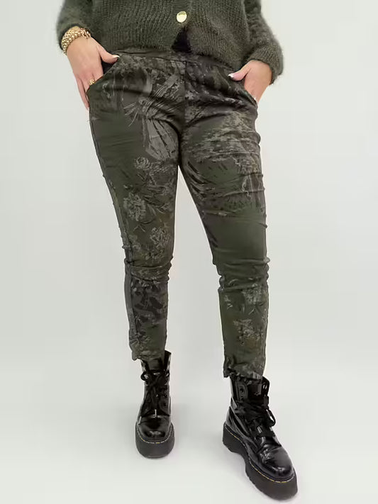 Gemini Finja Army mönstrade strechbyxor