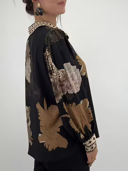 Gemini Elva mönstrad viskosblus svart