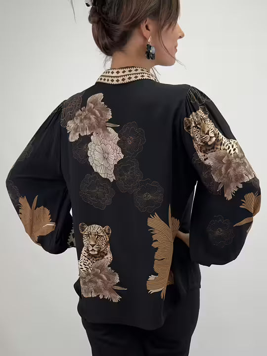 Gemini Elva mönstrad viskosblus svart