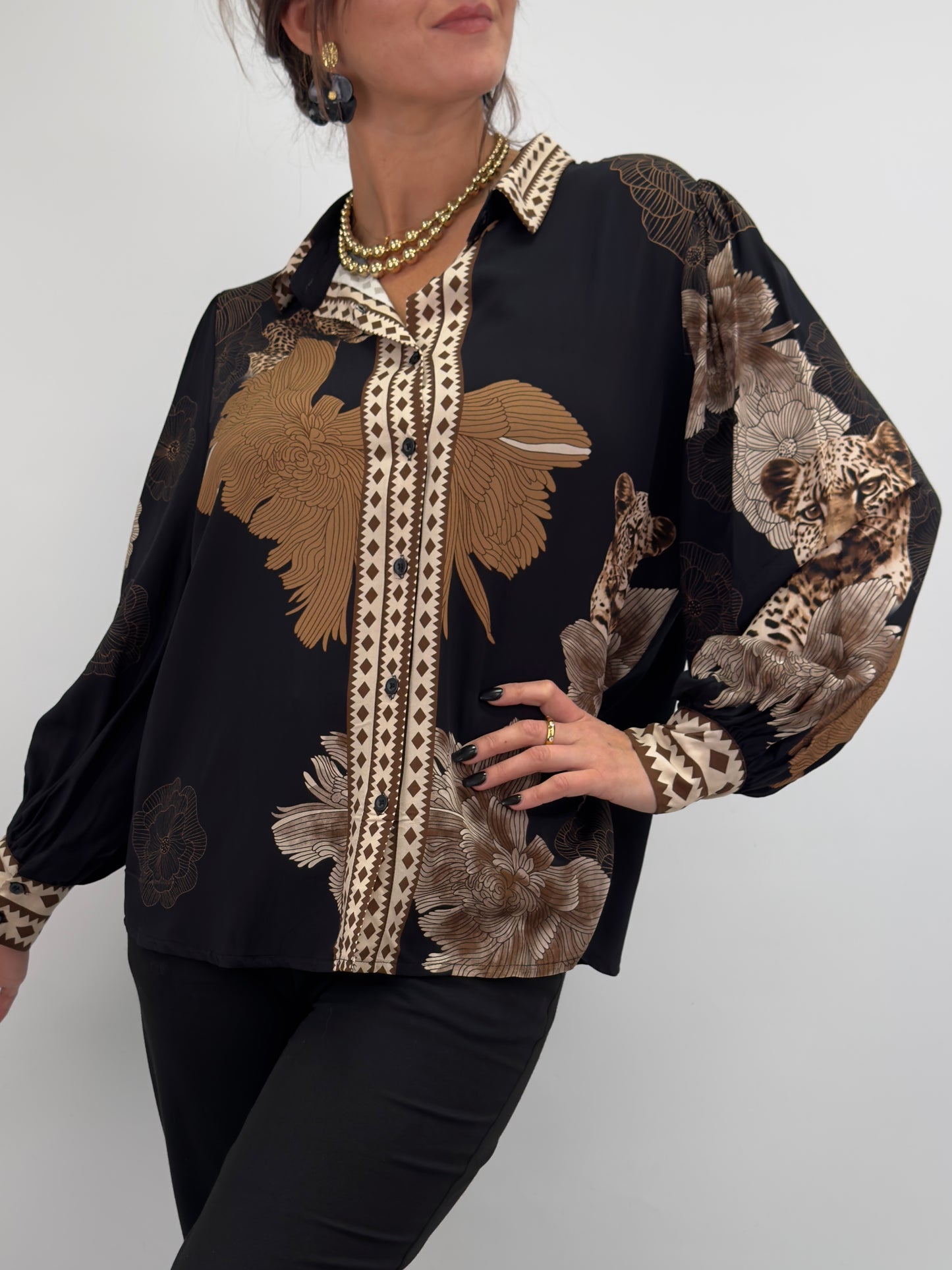 Gemini Elva mönstrad viskosblus svart