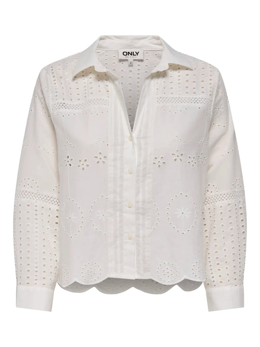 ONLY SURI Skjorta med broderier 7/8 ärm Ruby Vit / Cloud Dancer