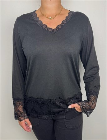 CARAMELLE Långärmad topp med spets Svart 6250/000