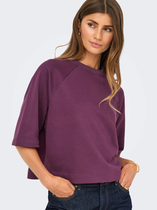 ONLY DASIE 2/4 O-neck, raglan T-shirt Mauve Wine