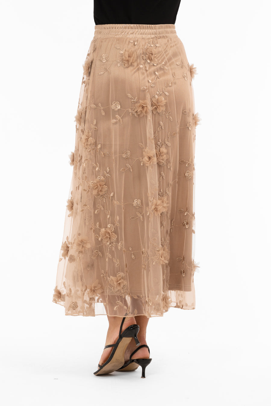 CAPRI COLLECTION FLORENCE Blommig Tyllkjol – Antique Gold (Beställningsvara)