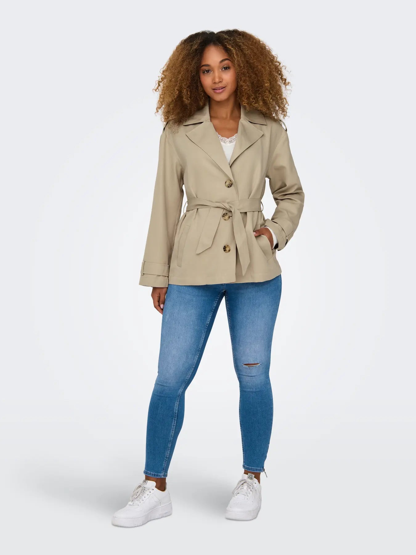 ONLY LINE Kort Trenchcoat Humus