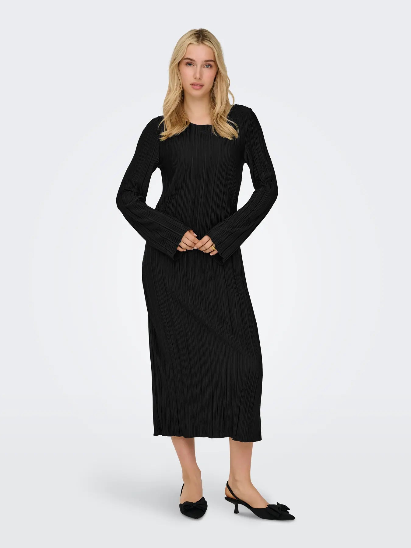 ONLY PERY L/S LONG DRESS BOAT NECK BLACK