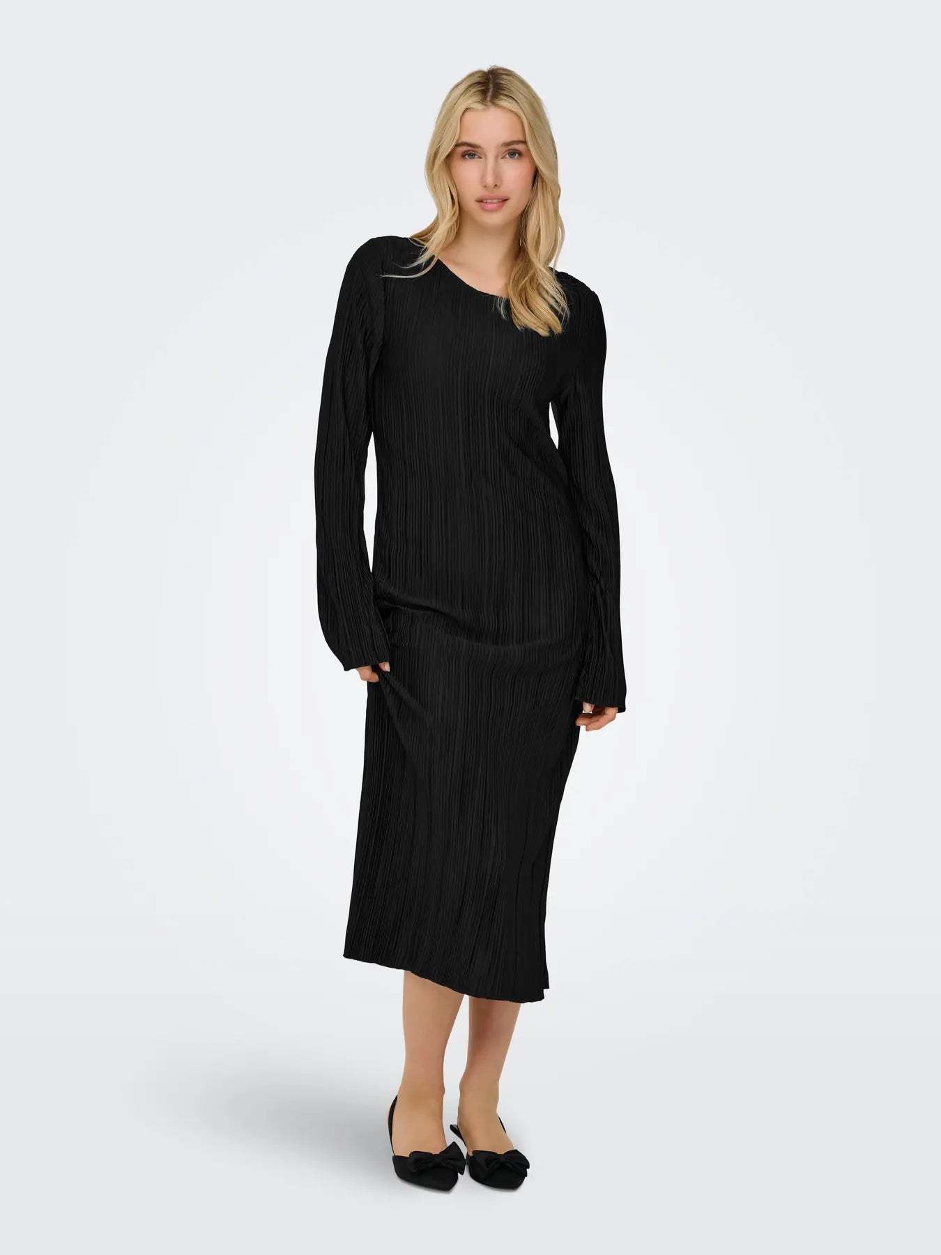 ONLY PERY L/S LONG DRESS BOAT NECK BLACK