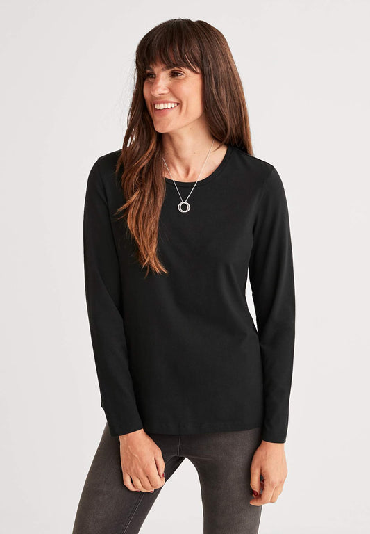 CELLBES FRIDA Långärmad trikåtopp i ekologisk bomull Svart 617772-0001