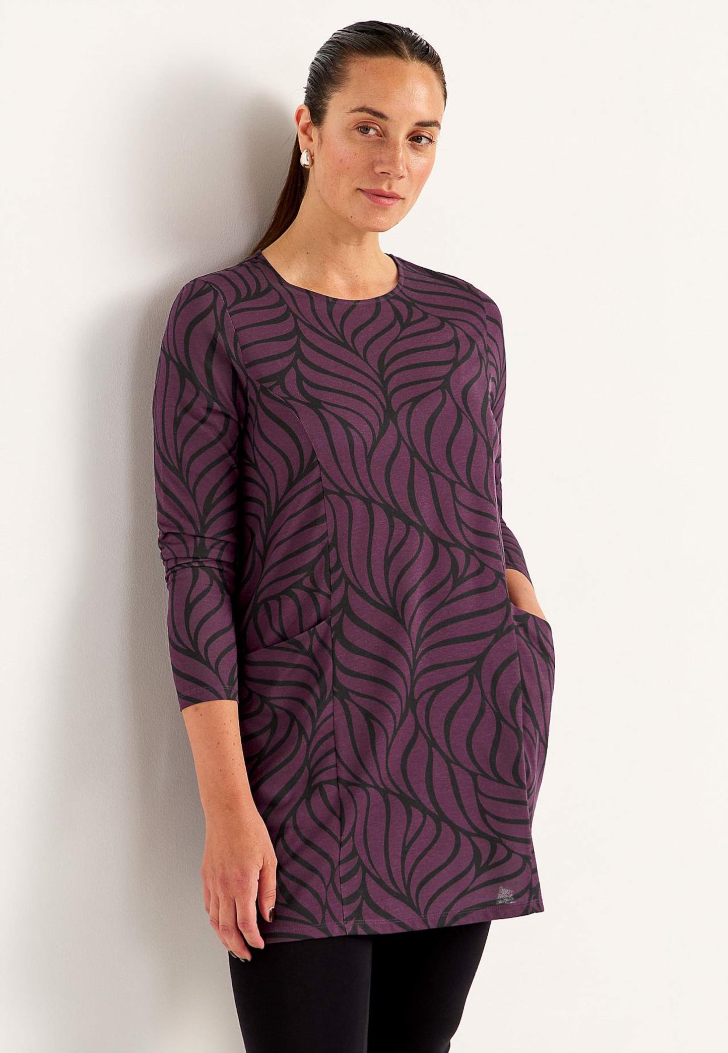 CELLBES Trikåtunika med fickor Lila/Mönstrad 700641