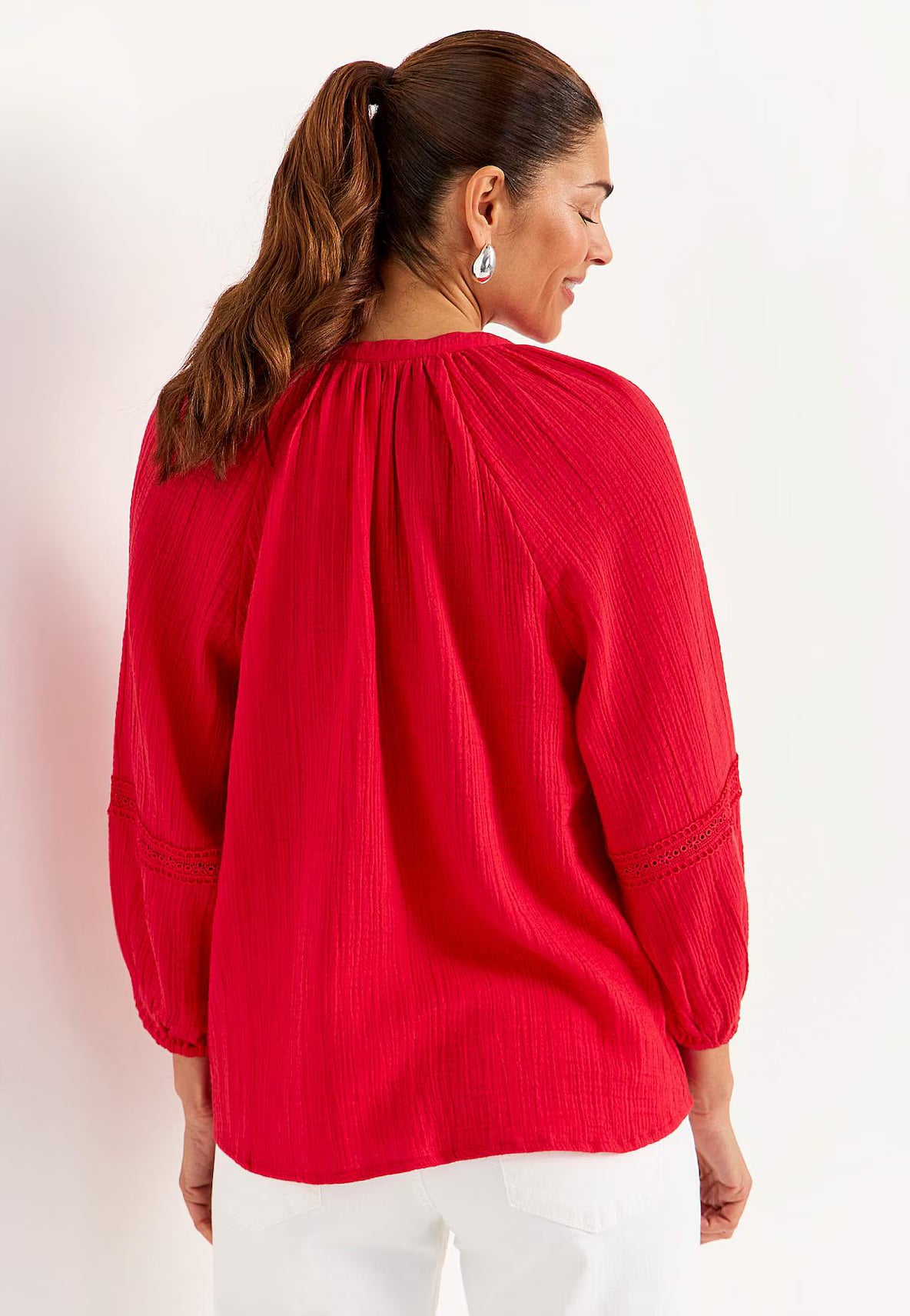 CELLBES MALIN Blus i krinklad bomull Coral Red 701523