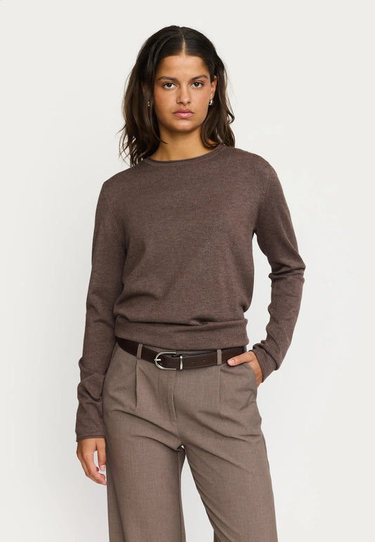 SR Marla Coffee SR219-208 O-neck Roll Edge Knit