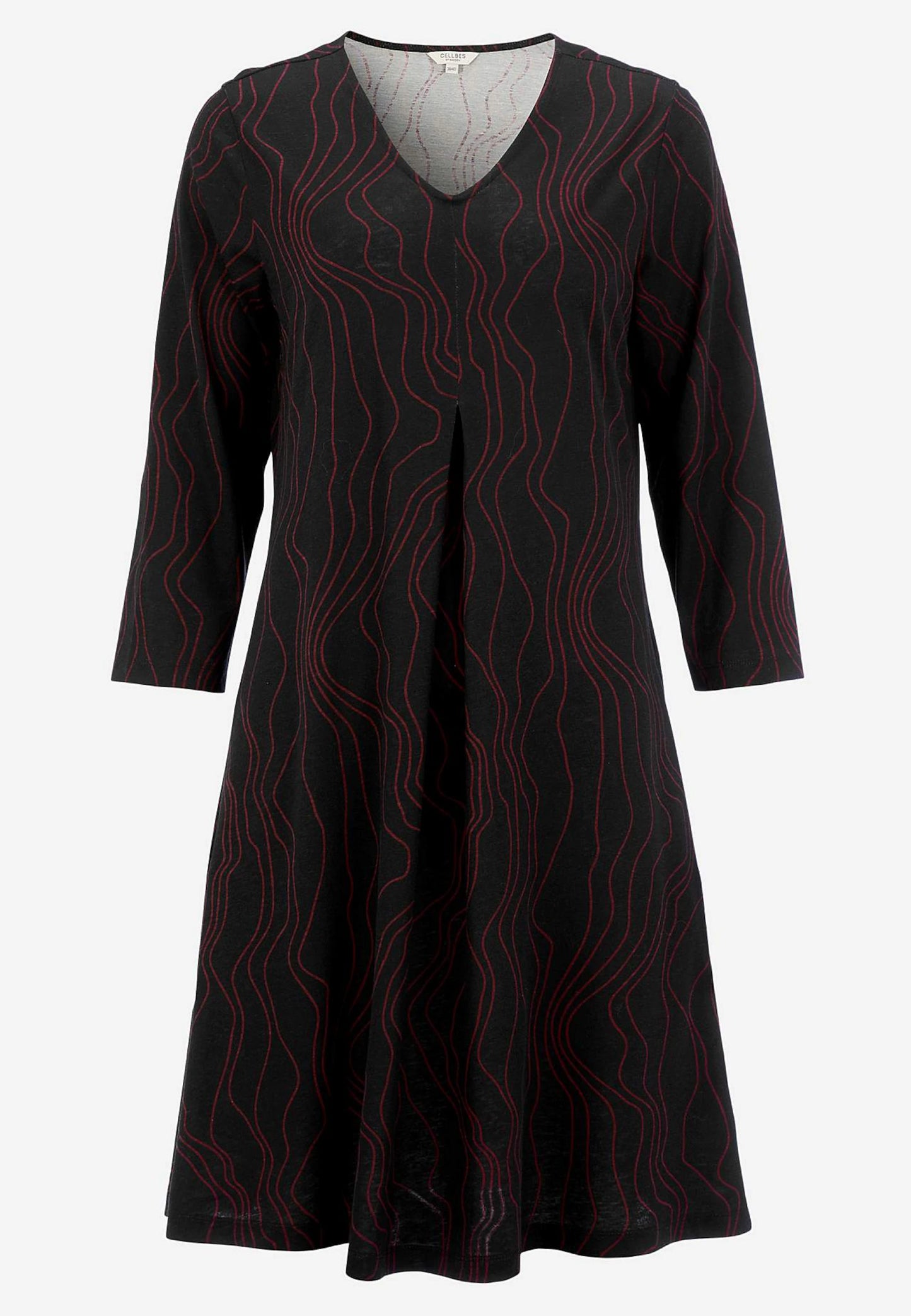 CELLBES ETNA V-ringad Trikåklänning  Svart/Vinröd/Mönstrad 700521