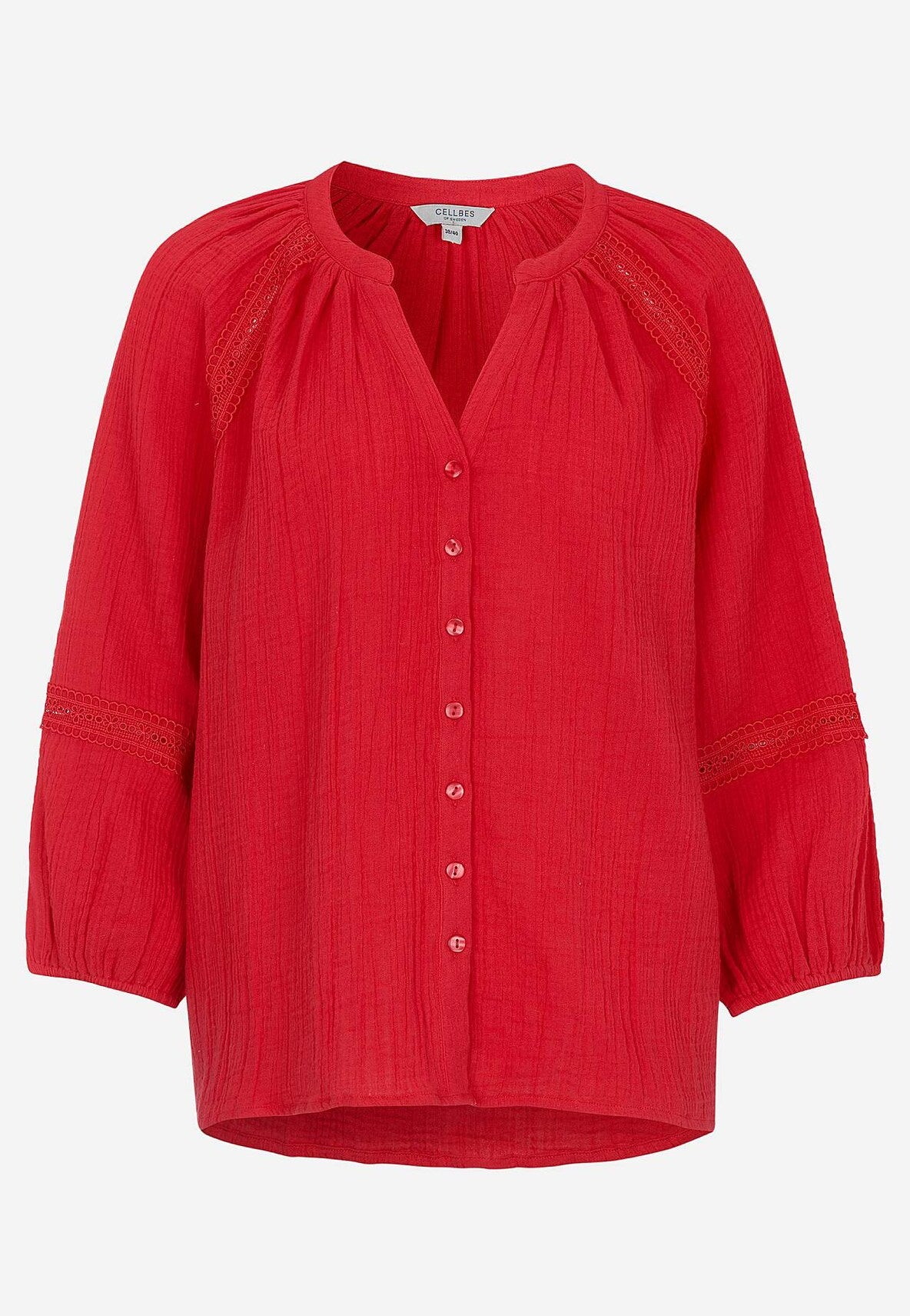 CELLBES MALIN Blus i krinklad bomull Coral Red 701523