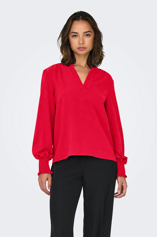 ONLY METTE Topp V-ringad Smock Röd/Ski Patrol 15284309