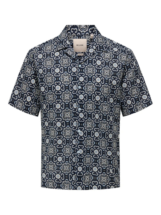 ONLY & SONS CAIDEN Skjorta kort ärm, normal passform Cerulean / Lisbon Cloud Dancer
