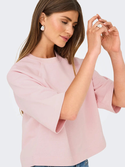 ONLY DASIE 2/4 O-neck, raglan T-shirt Chalk Pink
