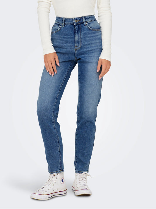 ONLY EMILY Medium Blue Hög midja Rak passform Jeans