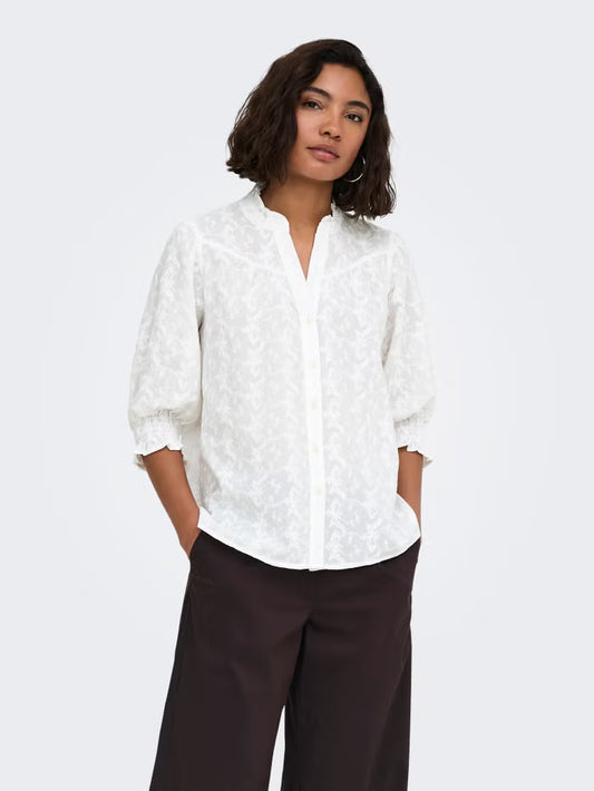 ONLY RAYA 15383962 3/4 EMBROIDERY SHIRT WHITE