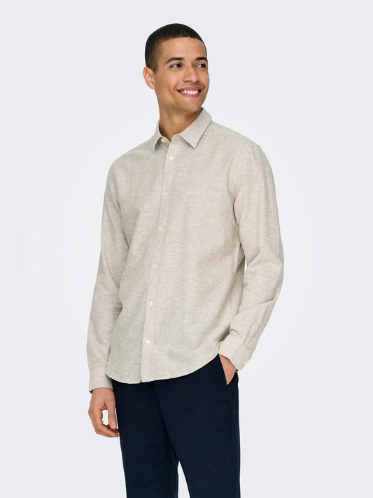 ONLY & SONS CAIDEN Linne Skjorta Chinchilla