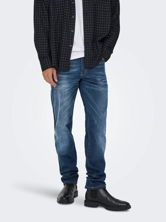 ONLY & SONS WEFT Jeans Medelhög midja Normal passform Blått/Dark Blue Denim 22030036