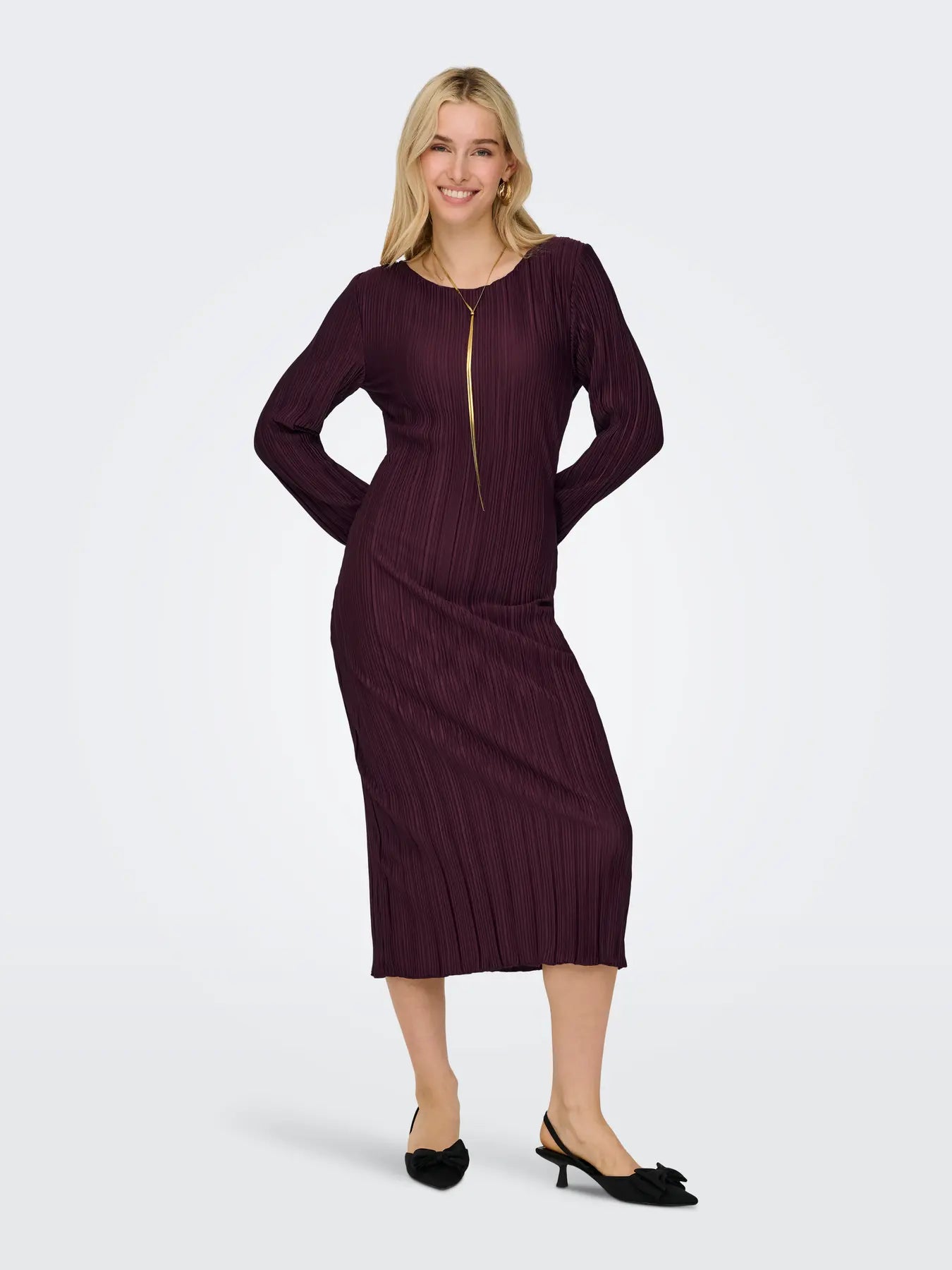 ONLY PERY L/S LONG DRESS BOAT NECK WINETASTING