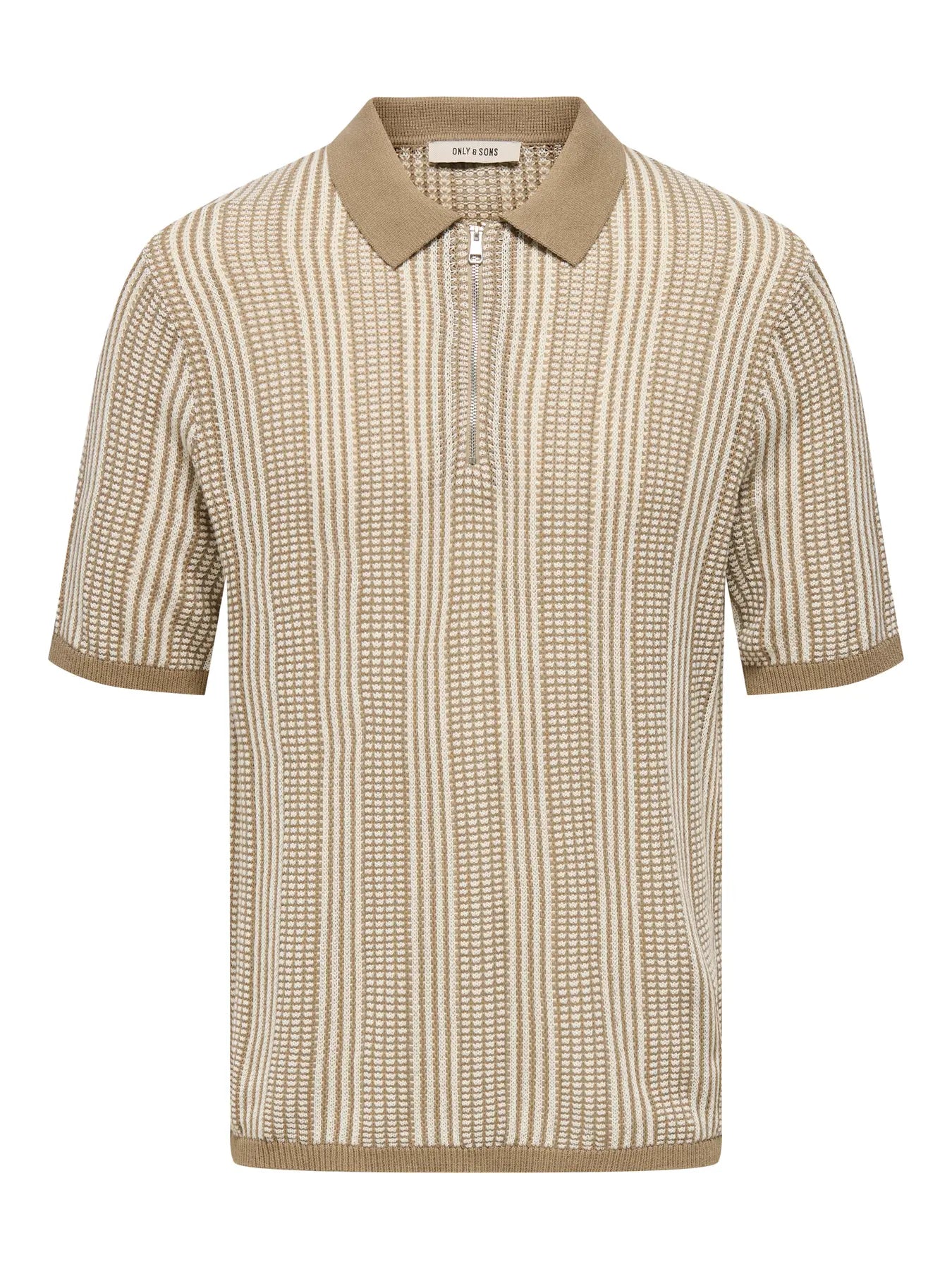 ONLY & SONS KETIL Stickad Piké Chinchilla / White