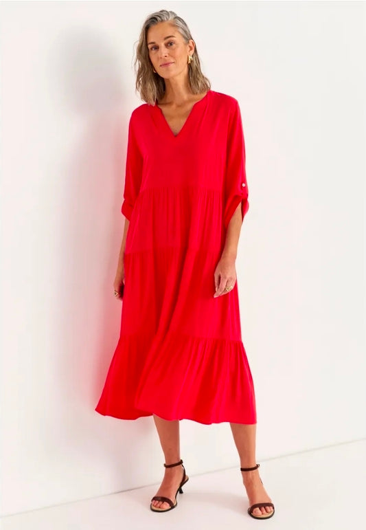 CELLBES MIKA KLÄNNING med volanger - 6197120004 RÖD