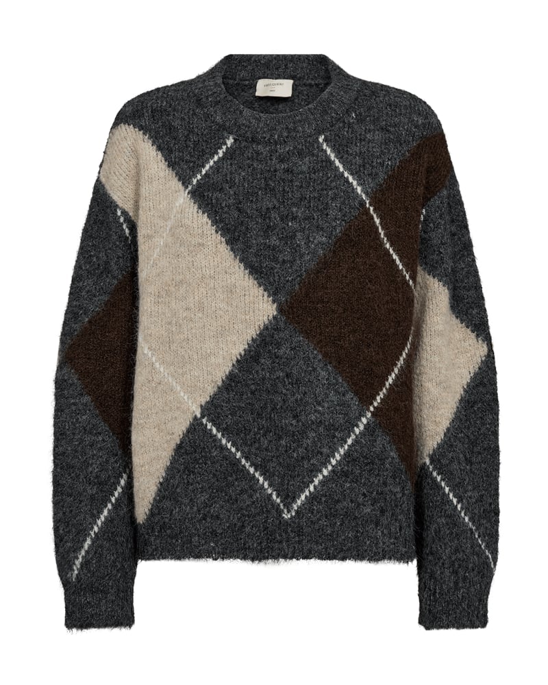 FREEQUENT GRS LULU PULLOVER 211714 MÖRK GRÅ/BEIGE /BRUN