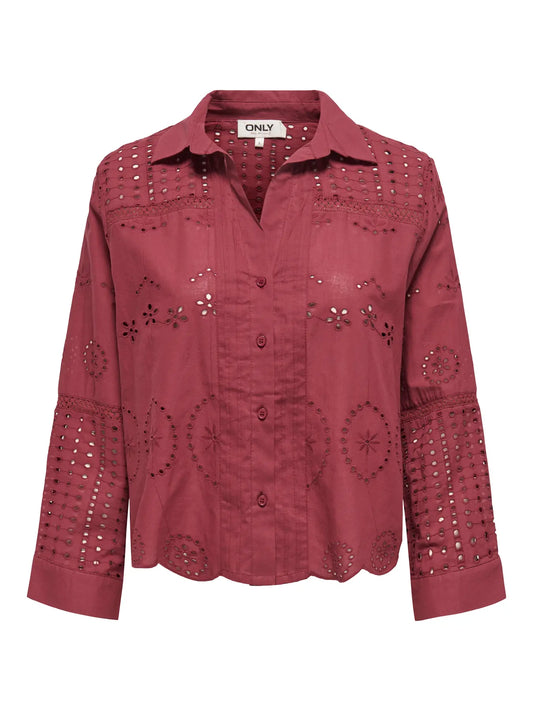 ONLY SURI Skjorta med broderier 7/8 ärm Ruby Wine